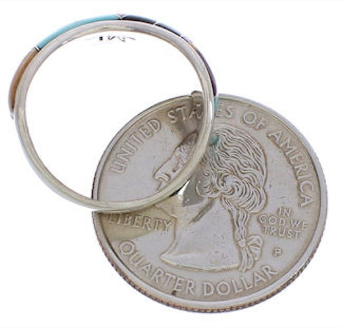 Southwest Sterling Silver Multicolor Ring Size 6-1/4 EX50850